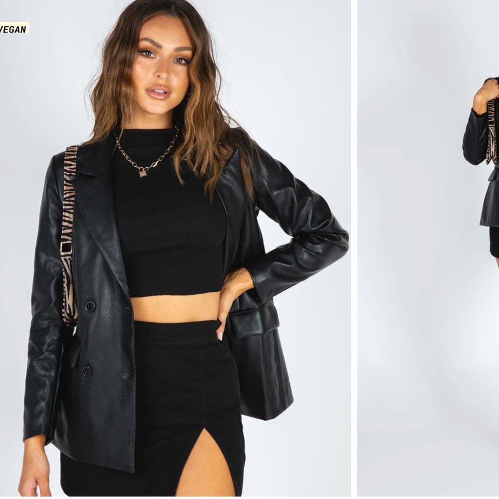 new Princess polly ELLEN black FAUX LEATHER BLAZER size s/m